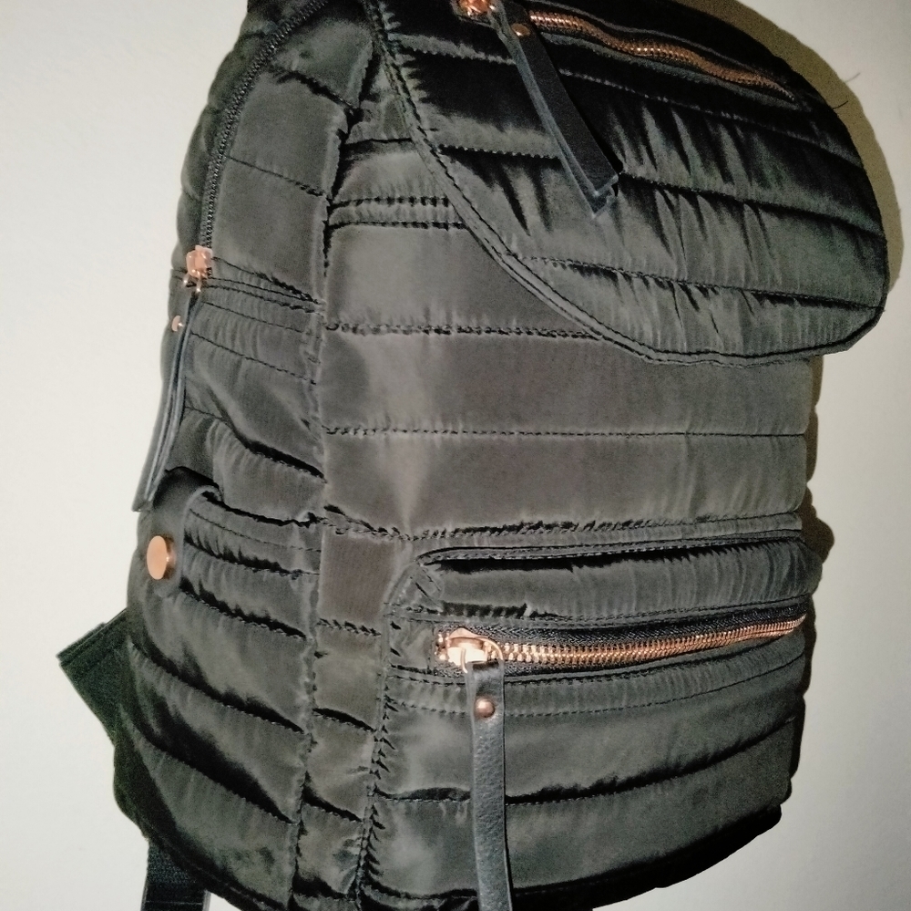 Black & Rose Gold Accent (Designer Inspired) Puffer Travel/Work/School Backpack - Picture 15 of 16